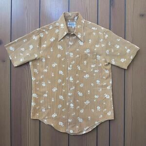 Vintage 70s Kmart Disco Floral Stripe Button Down Shirt Rockabilly Men's Large